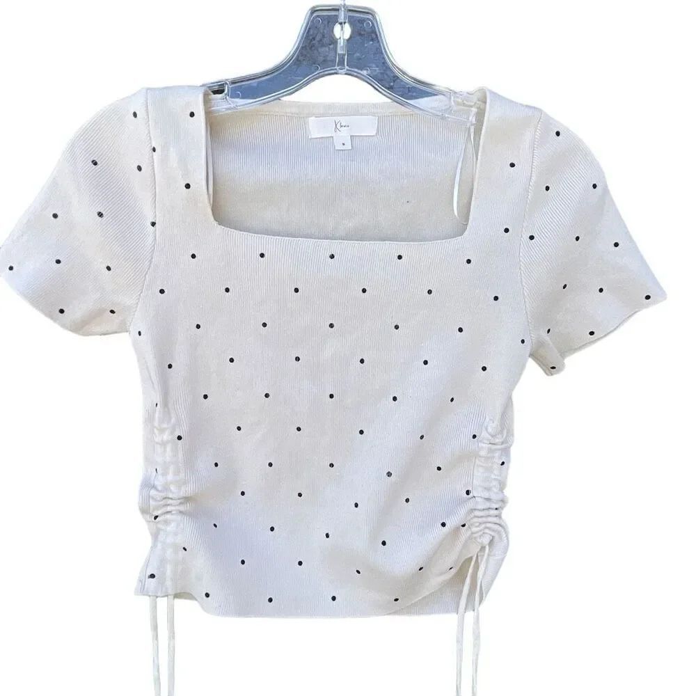 Klesis size S cropped ruched sides knit top polka dot